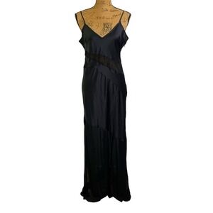 FRENCH CONNECTION Dress Slip Spaghetti Strap Satin & Sheer Mesh w/Slit‎ NWT